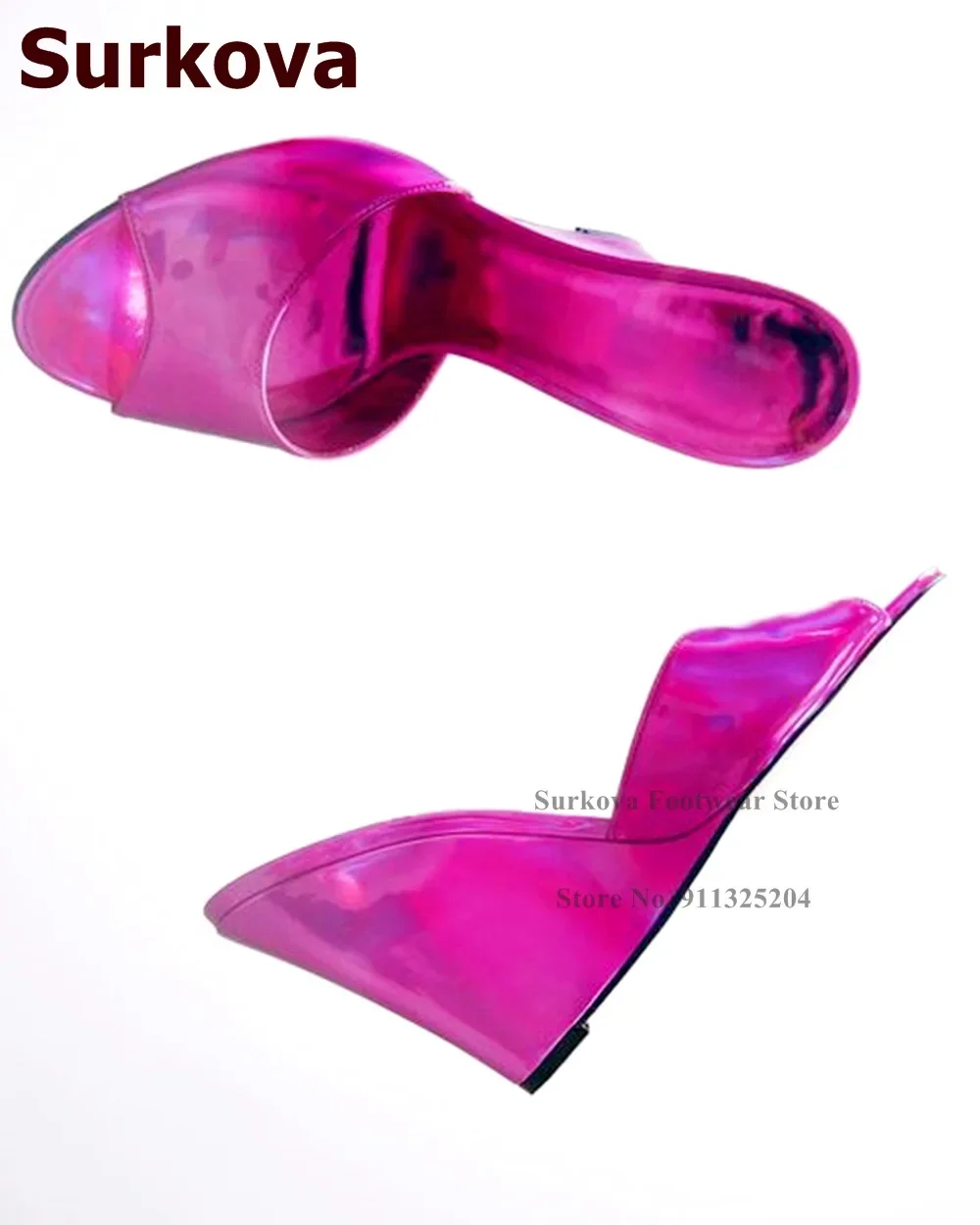 Women Shoes Size 7 - Surkova Hologram Iridescent Fuchsia Pink Wedged