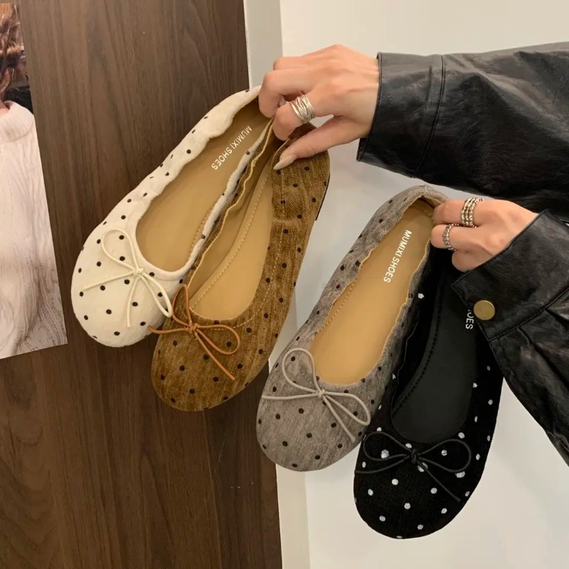 Ballet Flat Women - Women Polka Dot Ballet Flats Slip‑on