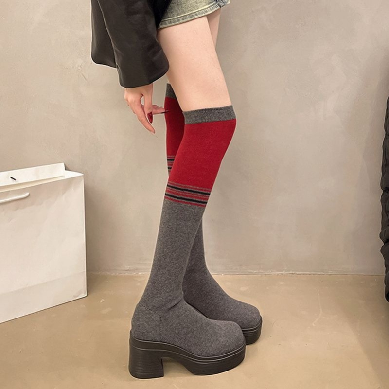 Sock Boot Women - Chunky Heel Women's Over-the-Knee Sock Boots