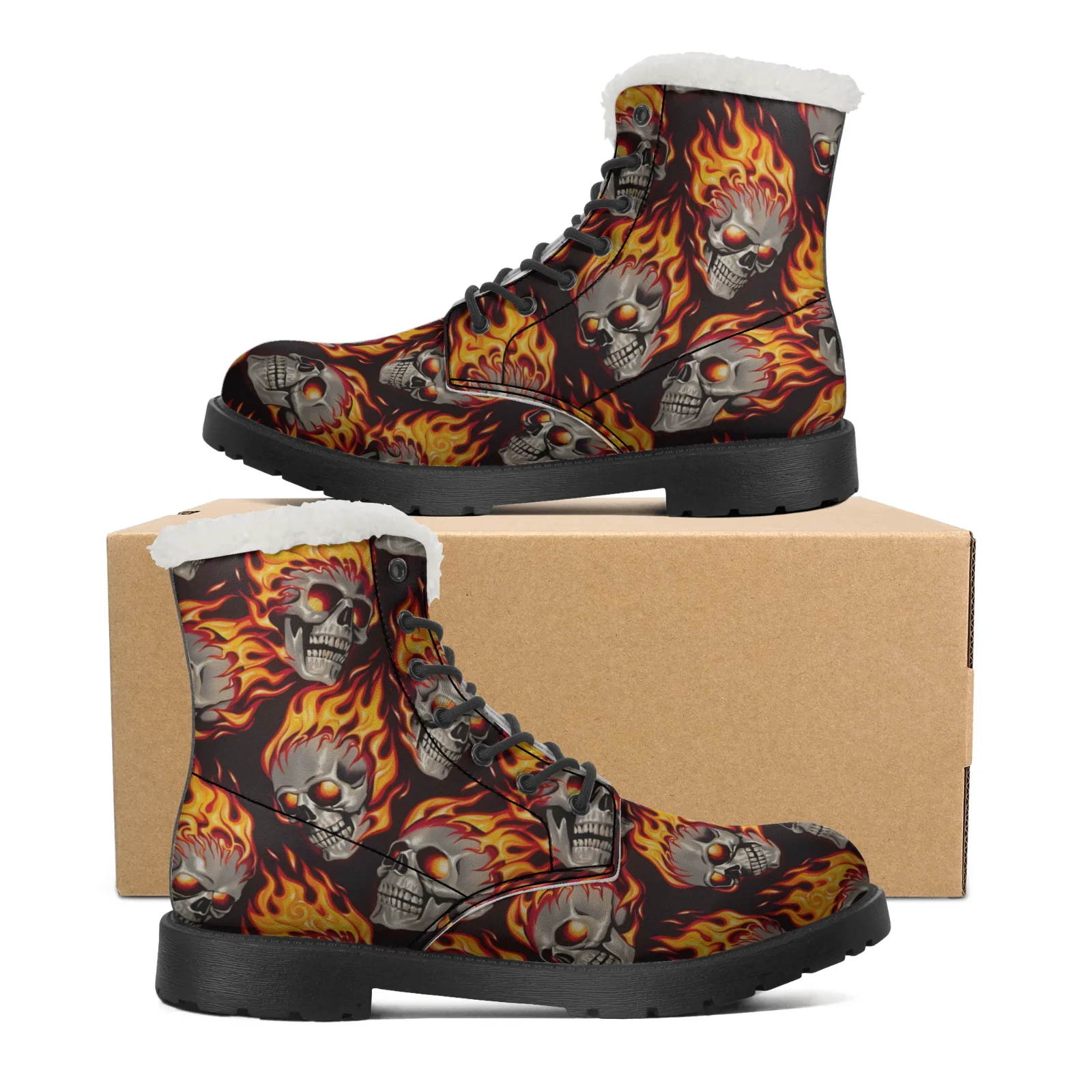 Women Shoes Us To Eu - Fire Skull Patterns Snow Boots for