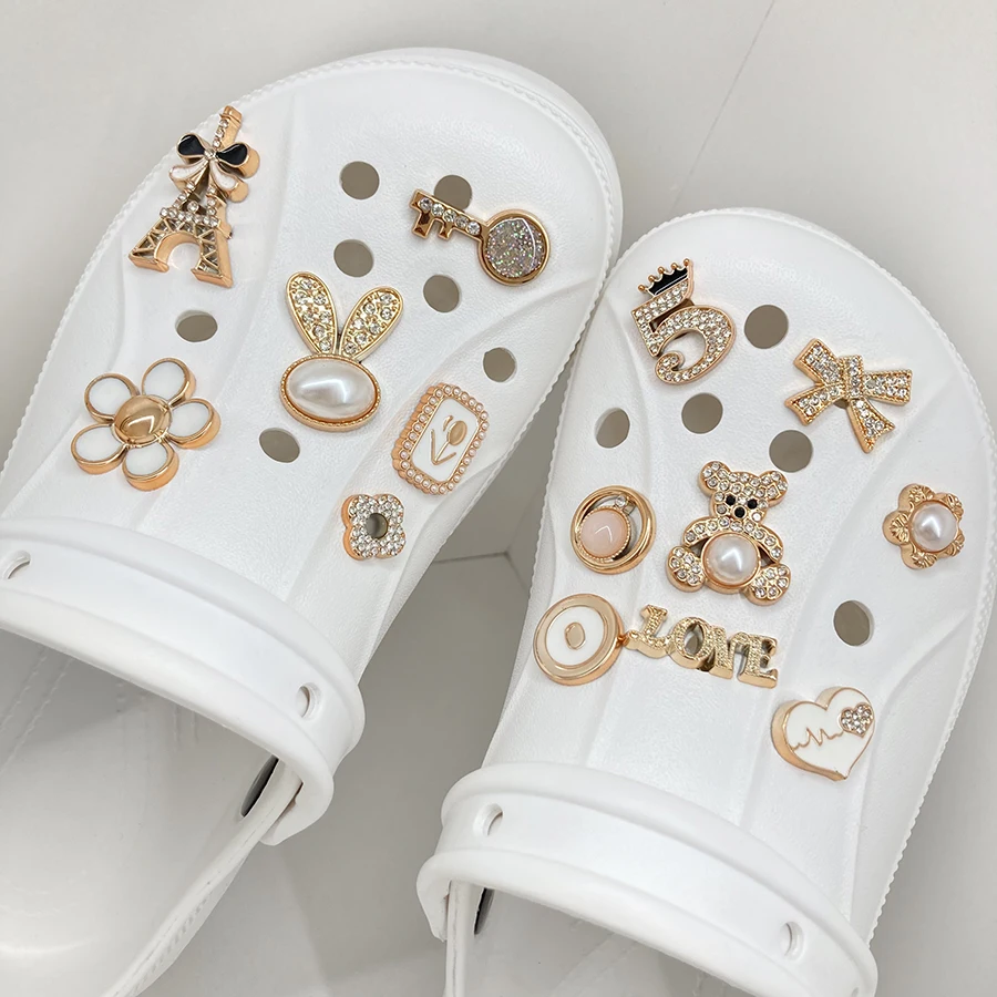 Croc Style Clog - 14pcs Sparkling Rhinestone Faux Pearl Shoe