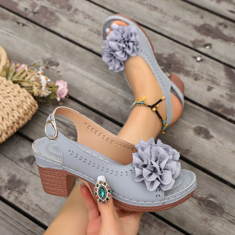 Vintage Flower Decorate Peep T - Peep Toe Heels ulasan dan harga