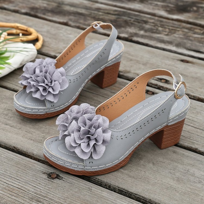 Vintage Flower Decorate Peep T - Peep Toe Heels ulasan dan harga