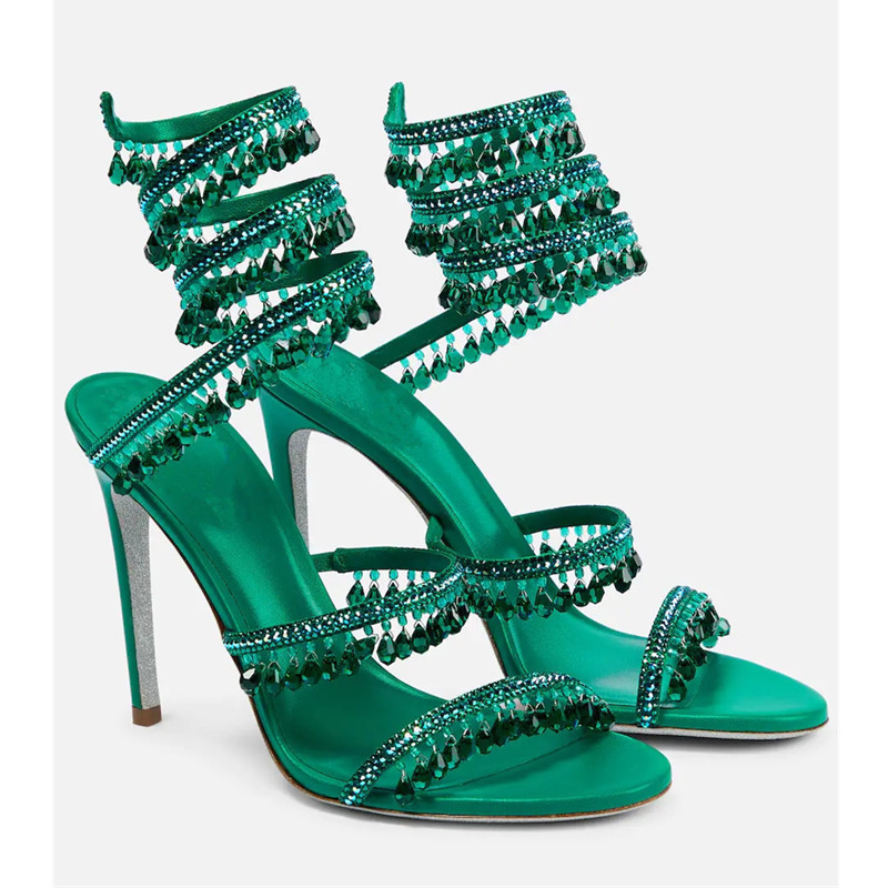 Sexy Green Crystal Fringe Stil - Peep Toe Heels ulasan dan harga