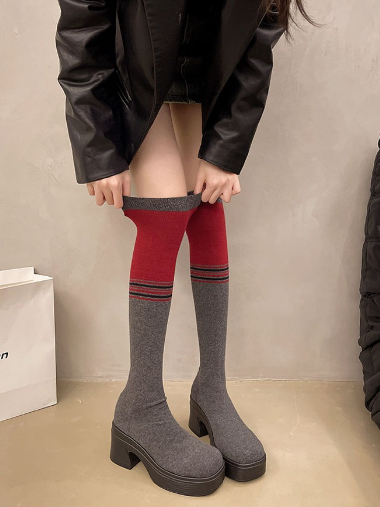 Chunky Heel Women's Over-the-K - Sock Boot Women ulasan dan harga