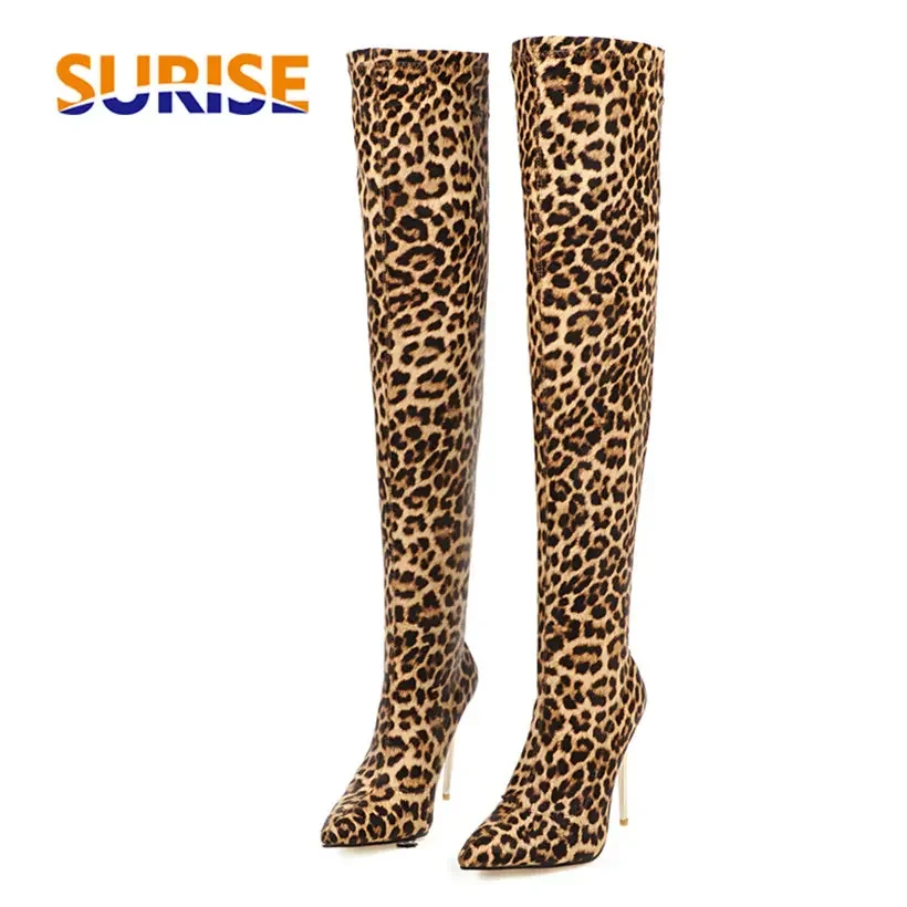 Plus Size Stretch Leopard Over - Sock Boot Women ulasan dan harga