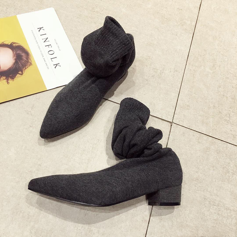 Black Low Heel Shoes Woman Str - Sock Boot Women ulasan dan harga