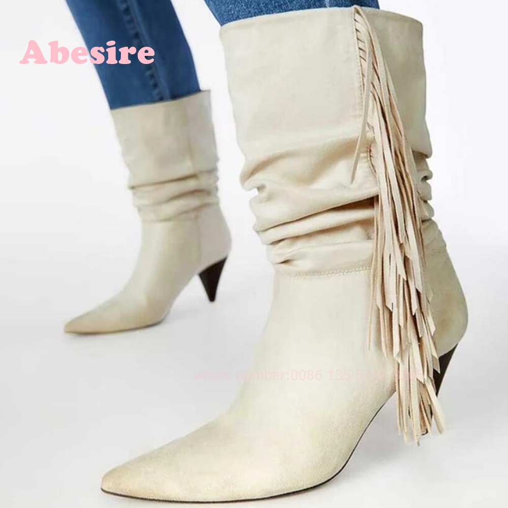 White Cone Heel Fringe Shoes V - Women'S Shoes Vegan ulasan dan harga