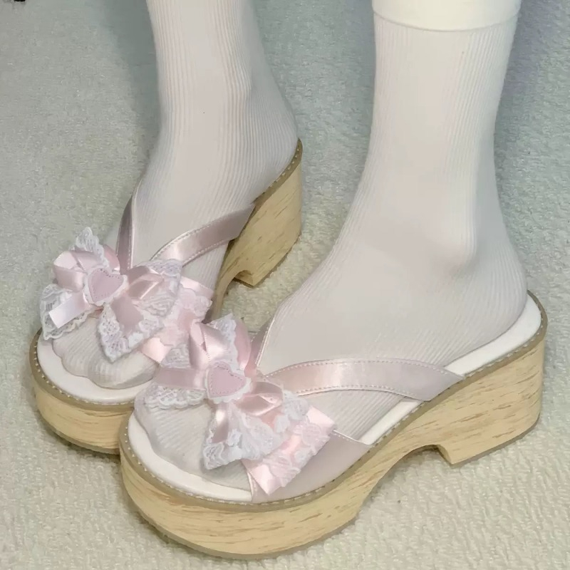 Sweet Bow Wood Grain Thick Bot - Women Shoes Japan ulasan dan harga