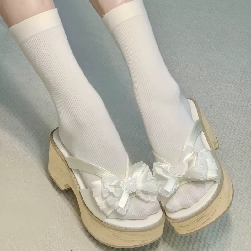 Sweet Bow Wood Grain Thick Bot - Women Shoes Japan ulasan dan harga