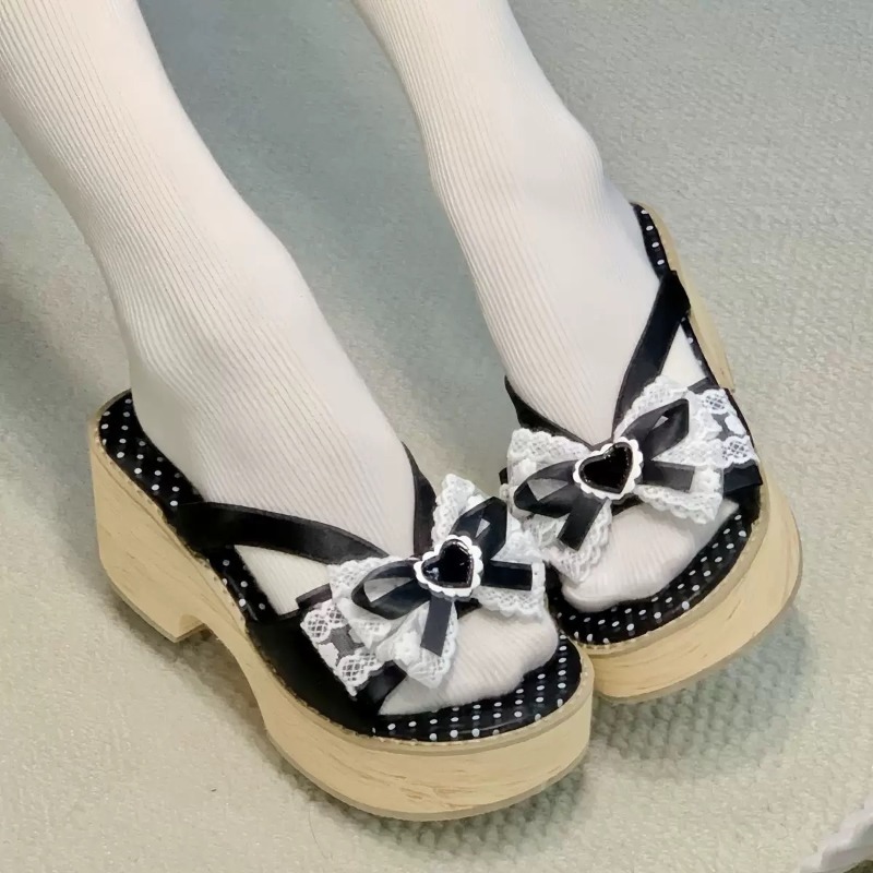 Sweet Bow Wood Grain Thick Bot - Women Shoes Japan ulasan dan harga