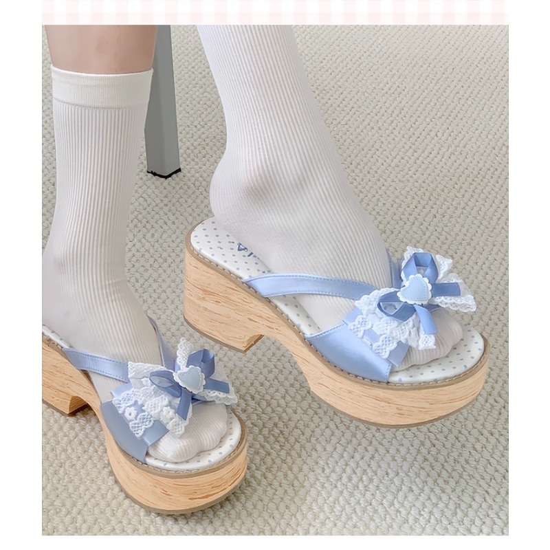 Sweet Bow Wood Grain Thick Bot - Women Shoes Japan ulasan dan harga