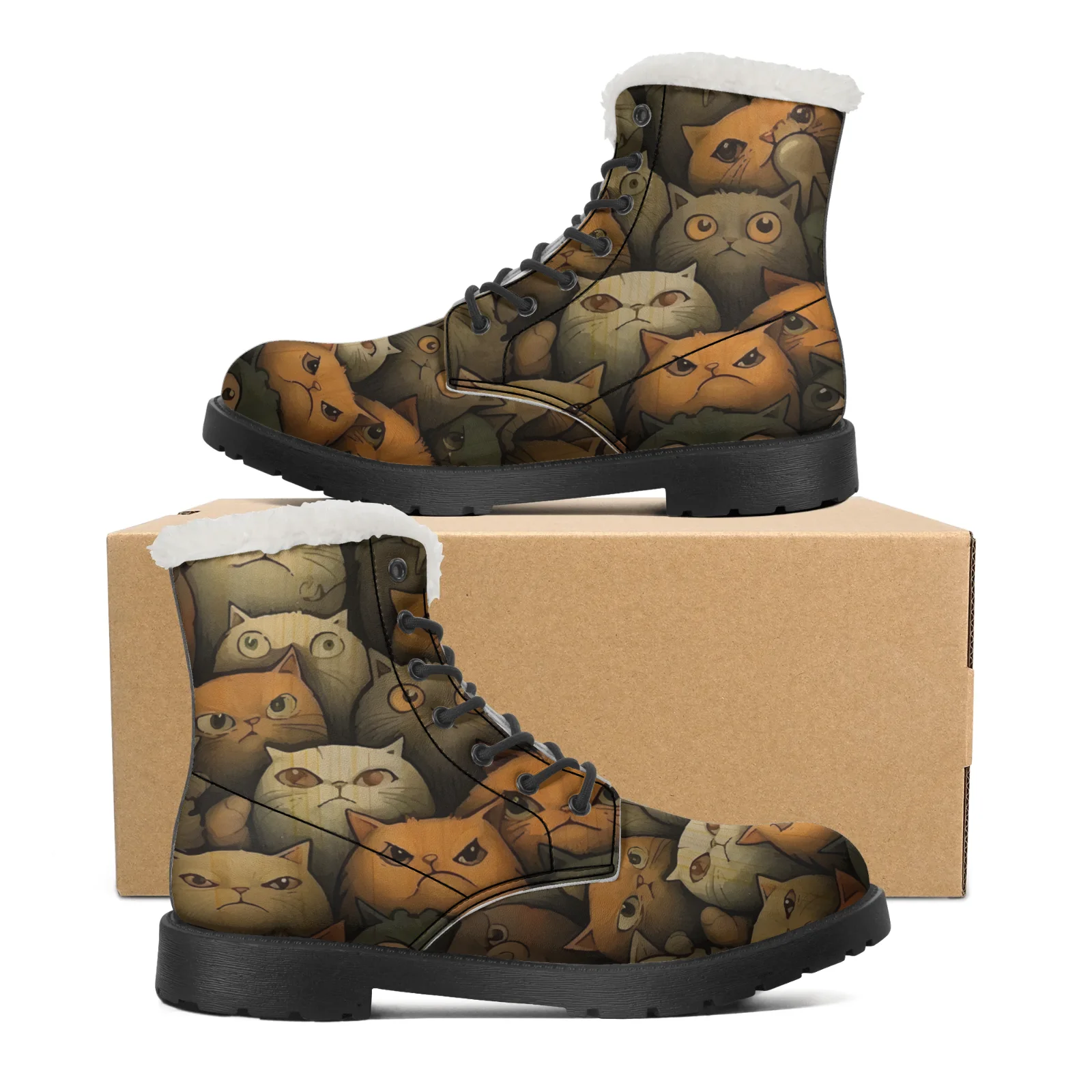 Cute Cats Prints Plush Snow Bo - Women Shoes Us To Eu ulasan dan harga